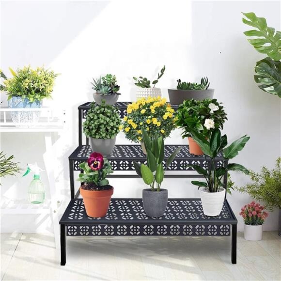 3 Tier Stair Style Large Metal Plant Stand, Garden Display Shelf Flower - Picture 2 of 7
